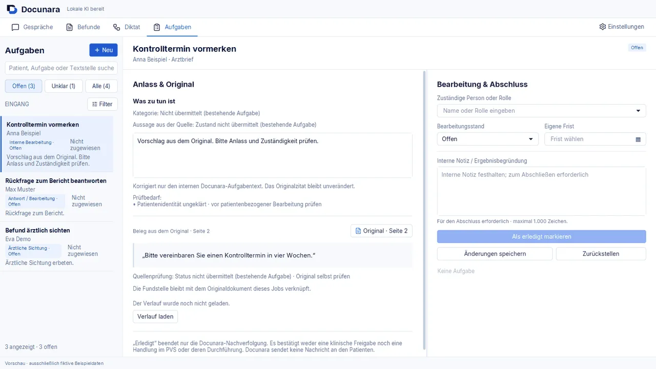 Aufgaben: Liste, Anlass mit Originalbeleg und Bearbeitung und Abschluss