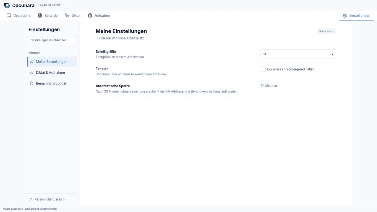 Einstellungen im Connector, Bereich Meine Einstellungen